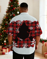 Big & Tall Men's Christmas Cartoon Silhouette Print Short Sleeve Shirt